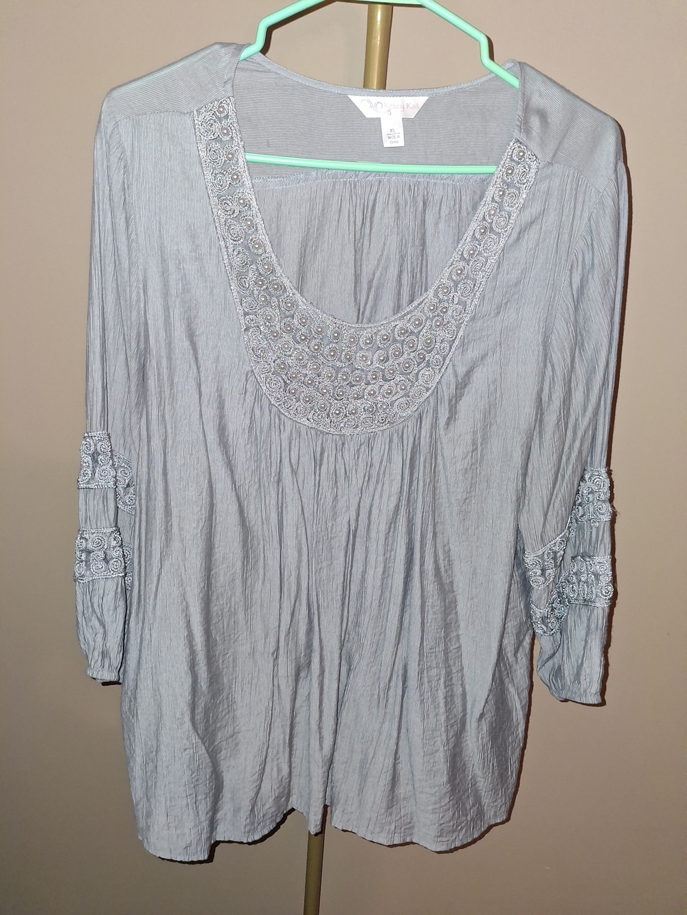 krazy kat Light Blue Embroidered Scoop Neck Tunic